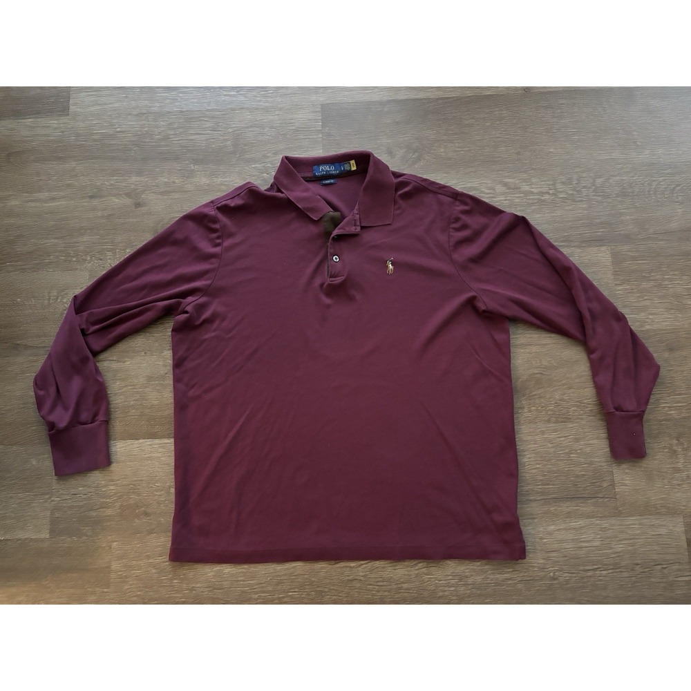 Polo Ralph Lauren Soft Cotton Polo Shirt Mens Large Classic Fit Refined Maroon‎